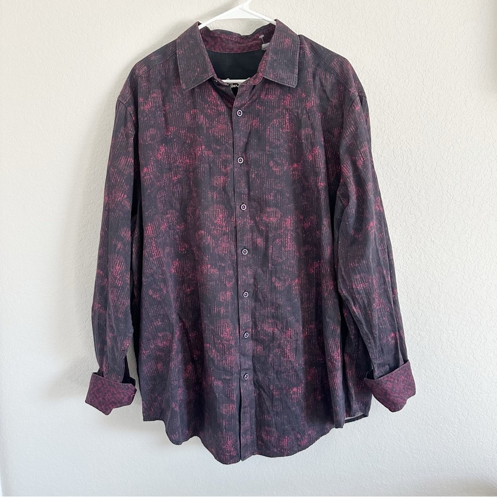 Robert Graham Men’s Long Sleeve Button Down Dress Shirt Black Pink Sz 1XLT Tall